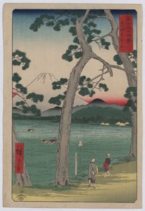 Fuji til venstre for Tokaido Road af Utagawa Hiroshige